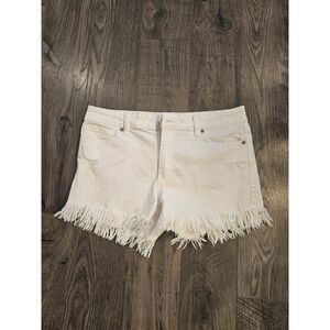 Women's szL JUSTUSA‎ White Denim Frayed Hem Shorts Distressed Casual